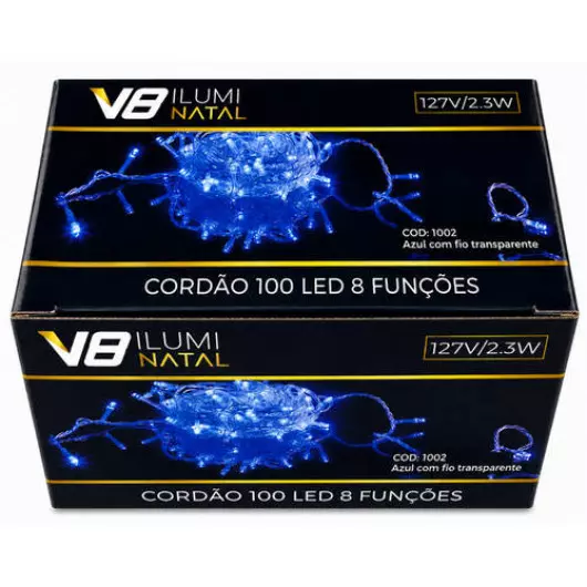 CORDAO  1002 100LED 8F AZUL FT 127V
