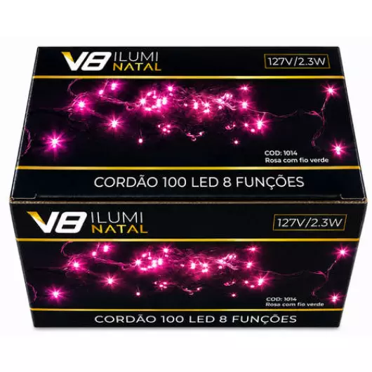 CORDAO  1014 100LED 8F ROSA FV 127V