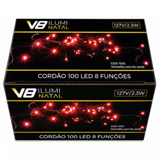 CORDAO  1015 100LED 8F VERM FV 127V