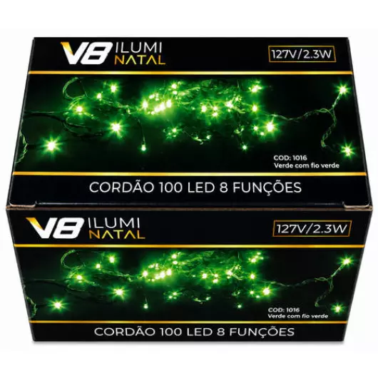 CORDAO  1016 100LED 8F VERDE FV 127V