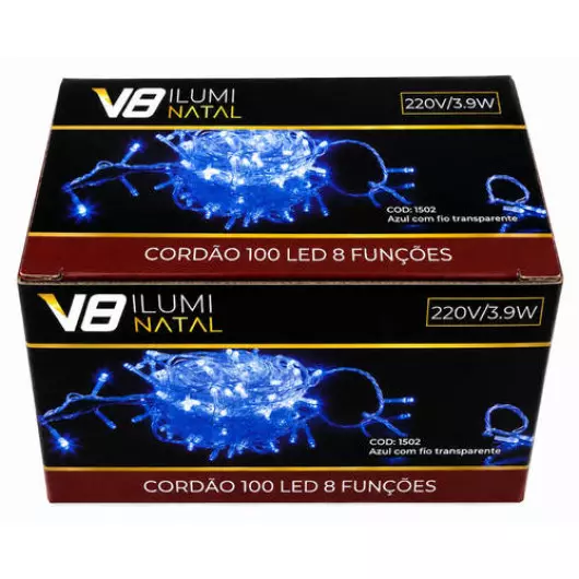 CORDAO  1502 100LED 8F AZUL FT 220V