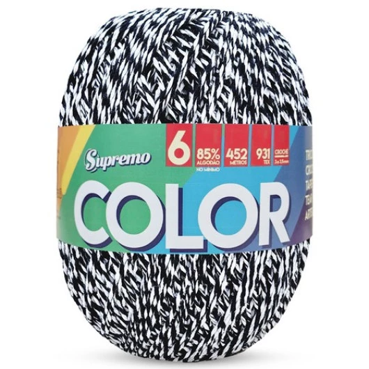 Barbante Supremo Color C/452M Cor 036 Preto-Branco