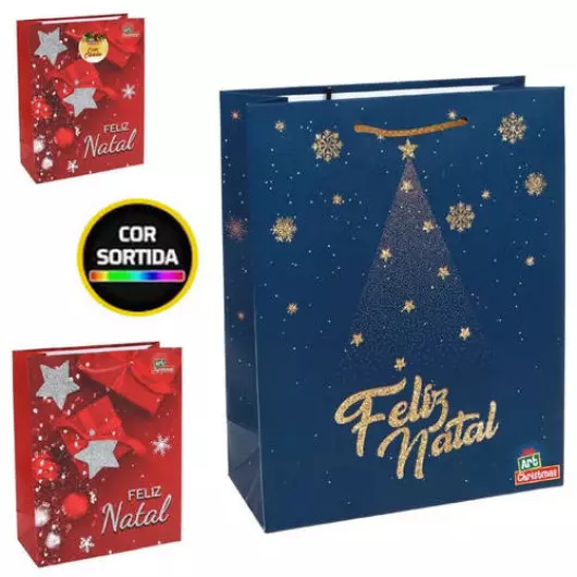 SACOLA ART NATAL 18X23X8 GLITTER ZC2069